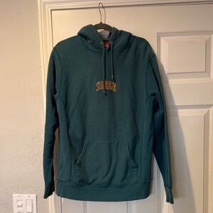 Supreme Teal Green Hoodie with Gold Embroidered Logo